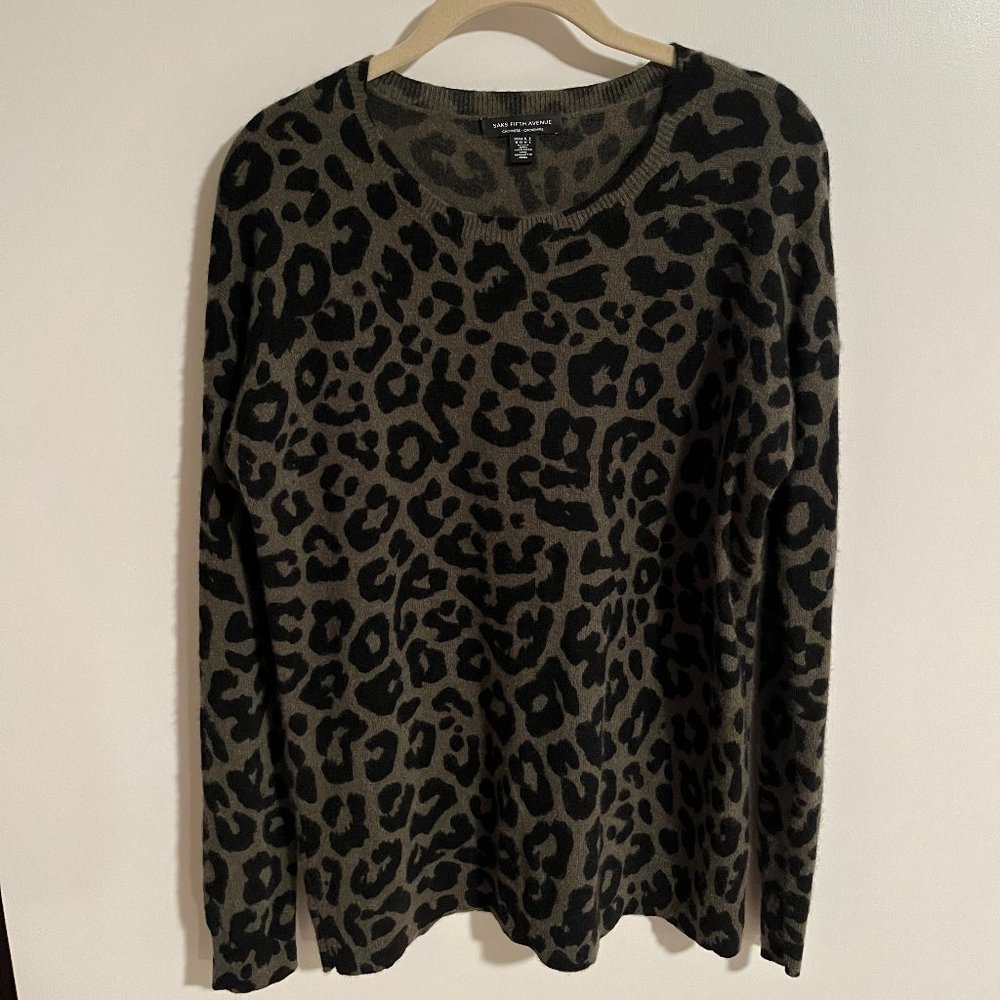 Women's Cashmere Olive Green Leopard print Sweater